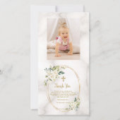 Charm White Flowers Gold Cross Foto Christening Bedankkaart (Voorkant)