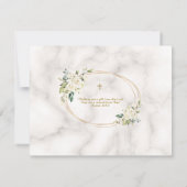 Charm White Flowers Gold Cross Foto Christening Bedankkaart (Achterkant)