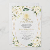 Charm White Flowers Gold First Heilige Communie Kaart (Voorkant / Achterkant)