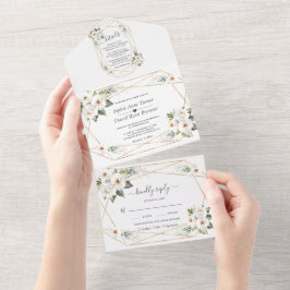 Charm White Flowers Gold Gold Gold Lijst Wedding All In One Uitnodiging