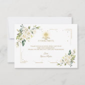 Charm White Flowers Golden Lijst Heilige Communie Bedankkaart (Voorkant)