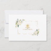 Charm White Flowers Golden Lijst Heilige Communie Bedankkaart (Achterkant)