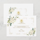 Charm White Flowers Golden Lijst Heilige Communie Bedankkaart (Voorkant / Achterkant)