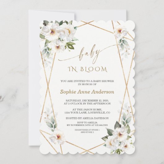 Charm White Flowers Roos Gold Baby in Bloom Kaart (Voorkant)