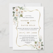 Charm White Flowers Roos Gold Wedding Kaart (Voorkant)