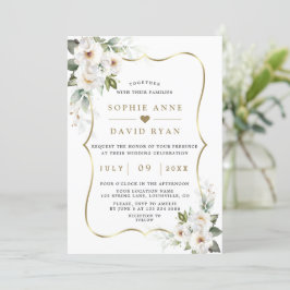 Charm White Flowers Roos Gold Wedding Kaart