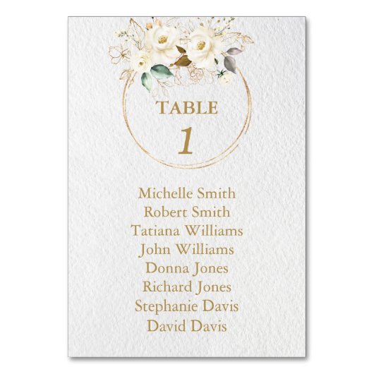 Charm White Gold Flowers Baptism Seating Chart Kaart (Voorkant)