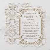 Charm White Gold Great Gatsby Art Deco Sweet 16 Kaart (Voorkant / Achterkant)