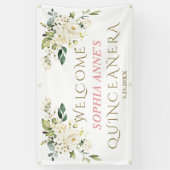 Charm White Ivory Floral Quinceañera Welkom Spandoek (Verticaal)