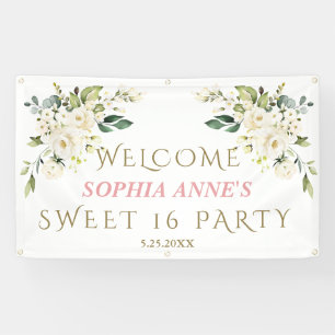 Charm White Ivory Floral Sweet!6 Welkomstteken Spandoek