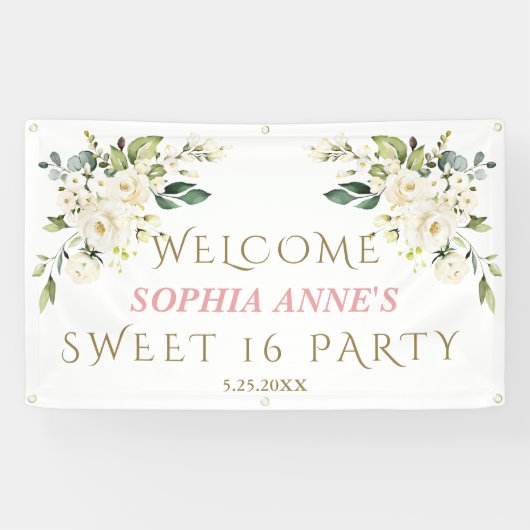 Charm White Ivory Floral Sweet!6 Welkomstteken Spandoek (Horizontaal)