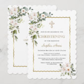 Charm White Lilies Roos Gold Girl Christening Kaart (Voorkant / Achterkant)