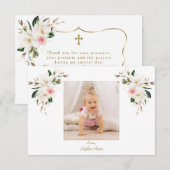 Charm White Magnolia Foto Meisje Doop Bedankkaart (Voorkant / Achterkant)