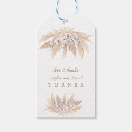 Charm White Orchid Blus Rozen Pampas Grass Wedding Cadeaulabel (Voorkant)
