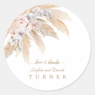 Charm White Orchid Blush Roos Pampas Grass Wedding Ronde Sticker