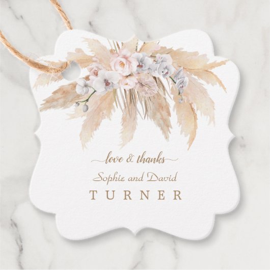 Charm White Orchid Rozen Pampas Grass Wedding Bedankjes Labels (Voorkant)