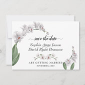 Charm White Orchid Wedding Calligraphy Save The Date (Voorkant)