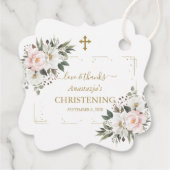Charm White Pink Floral Gold Confetti Christening Bedankjes Labels (Achterkant)
