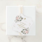 Charm White Pink Floral Gold Confetti Christening Bedankjes Labels (In situ)