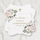 Charm White Pink Floral Gold Confetti Christening Bedankjes Labels (Voorkant)