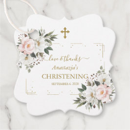 Charm White Pink Floral Gold Confetti Christening Bedankjes Labels