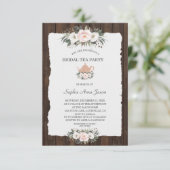 Charm White Pink Floral Wood Bridal Tea Party Kaart (Staand voorkant)