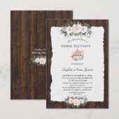 Charm White Pink Floral Wood Bridal Tea Party Kaart (Voorkant / Achterkant)