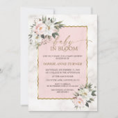 Charm White Pink Flowers Gold Baby in Bloom Kaart (Voorkant)