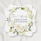 Charm White Roses Hydrangea Calligraphy Wedding Bedankjes Labels (Voorkant)