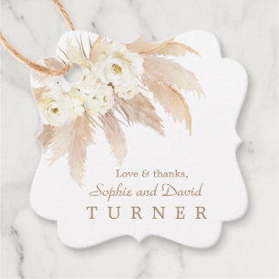 Charm White Roses Pampas Grass Gold Wedding Bedankjes Labels