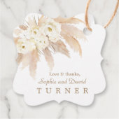 Charm White Roses Pampas Grass Gold Wedding Bedankjes Labels (Achterkant)