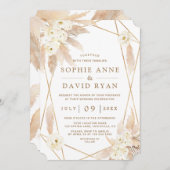 Charm White Roses Pampas Grass Gold Wedding Kaart (Voorkant / Achterkant)