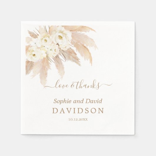 Charm White Roses Pampas Grass Wedding Servet (Voorkant)