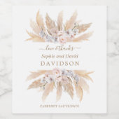 Charm White Roses Pampas Grass Wedding Wijn Etiket (Enkel label)