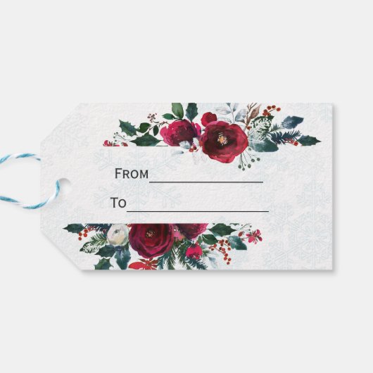 Charm Winter Burgundy Floral Pine Lijst Wedding Cadeaulabel (Achterkant Horizontaal)