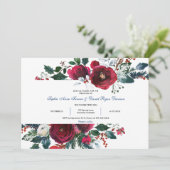 Charm Winter Burgundy Floral Pine Lijst Wedding Kaart (Staand voorkant)