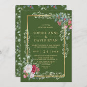 Charm Winter Wit Rood Bloemmotief Groen Goud Bruil Kaart (Voorkant / Achterkant)