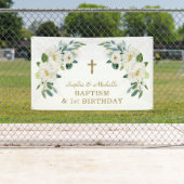 Charm Wit Bloem Motief Gouden Kruis Doop Welkom Bo Spandoek (Insitu)