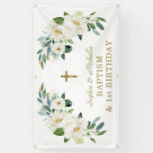 Charm Wit Bloem Motief Gouden Kruis Doop Welkom Bo Spandoek (Verticaal)