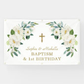 Charm Wit Bloem Motief Gouden Kruis Doop Welkom Bo Spandoek (Horizontaal)