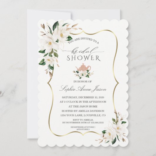 Charm Wit Magnolia Goud Bloem Bruidsdouche  Kaart (Voorkant)