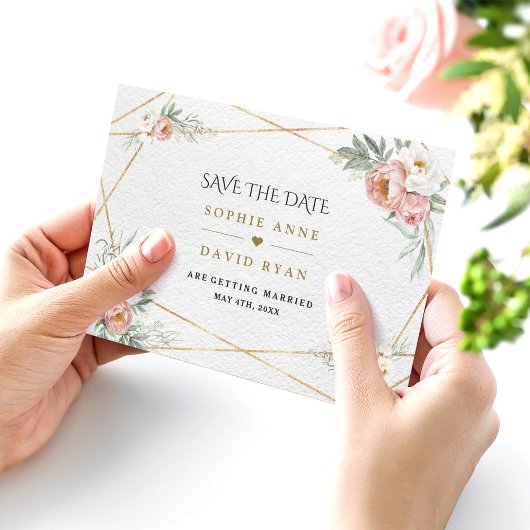 Charm Wit Stoffig Roos Bloemen Gouden Bruiloft Save The Date