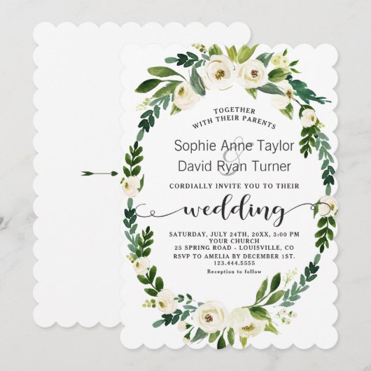 Charm Witte Bloeiende Bloemen Handschrift Huwelijk Kaart (Voorkant / Achterkant)