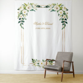 Charm Witte Bloem Gouden Frame Photo Booth Achterg Wandkleed