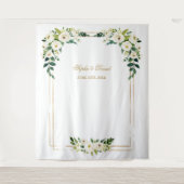 Charm Witte Bloem Gouden Frame Photo Booth Achterg Wandkleed (Voorkant)