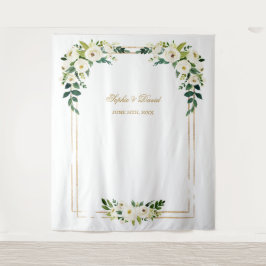 Charm Witte Bloem Gouden Frame Photo Booth Achterg Wandkleed