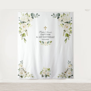 Charm Witte Bloemen 1e Verjaardag Doop Prop Wandkleed