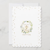 Charm Witte Bloemen Gouden Kruis Meisje Doop Kaart (Achterkant)