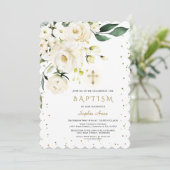 Charm Witte Bloemen Gouden Kruis Meisje Doop Kaart (Staand voorkant)