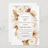 Charm Witte Bloemen Pampas Grass Palm 50ste Verjaa Kaart (Voorkant / Achterkant)